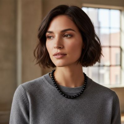 Plain Simple Basic Classic Black Natural Onyx Round 10MM Bead Strand Necklace Silver Plated Clasp