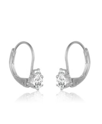 Sterling Silver Clear Oval Cubic Zirconia Leverback Earrings