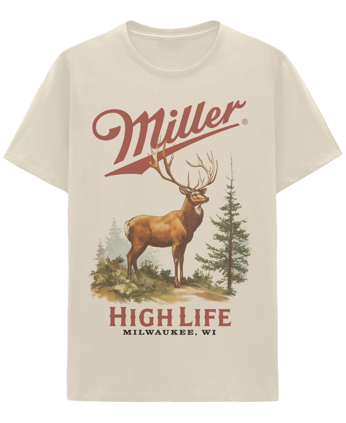Hybrid Apparel Men's Short Sleeve Miller Lite Deer Graphic T-shirt In Neutral