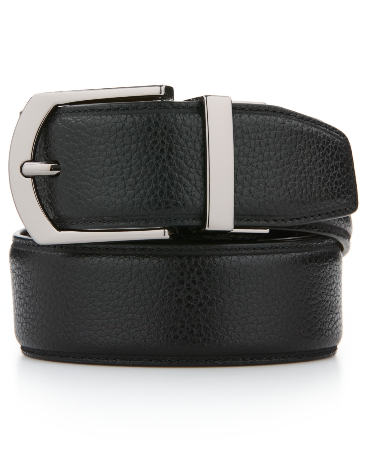 Perry Ellis Portfolio Men's Pebble Reversible Leather Dress Belt In Black