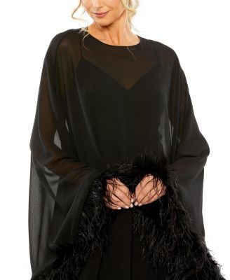 Women's Trapeze Dress with Feather Trim