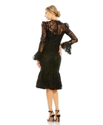 Women's Ruffle Wrist Embellished High Neck Midi Dress