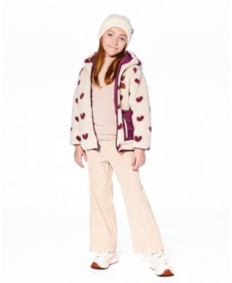 Girl Reversible Mid-Season Sherpa Jacket Burgundy Heart - Child