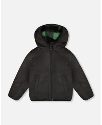 Kids Unisex Reversible Mid-Season Sherpa Jacket Teal Plaid