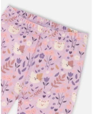 Toddler Girls Cotton Two-Piece Pajamas Lilac Cat Print - Toddler|Child
