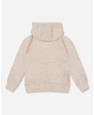 Girl Glittering Beige French Terry Hoodie with Heart Applique - Toddler|Child
