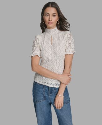 Women's Short Sleeve Lace Ruffle Top