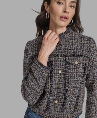 Women's Boxy Mock Neck Tweed Jacket