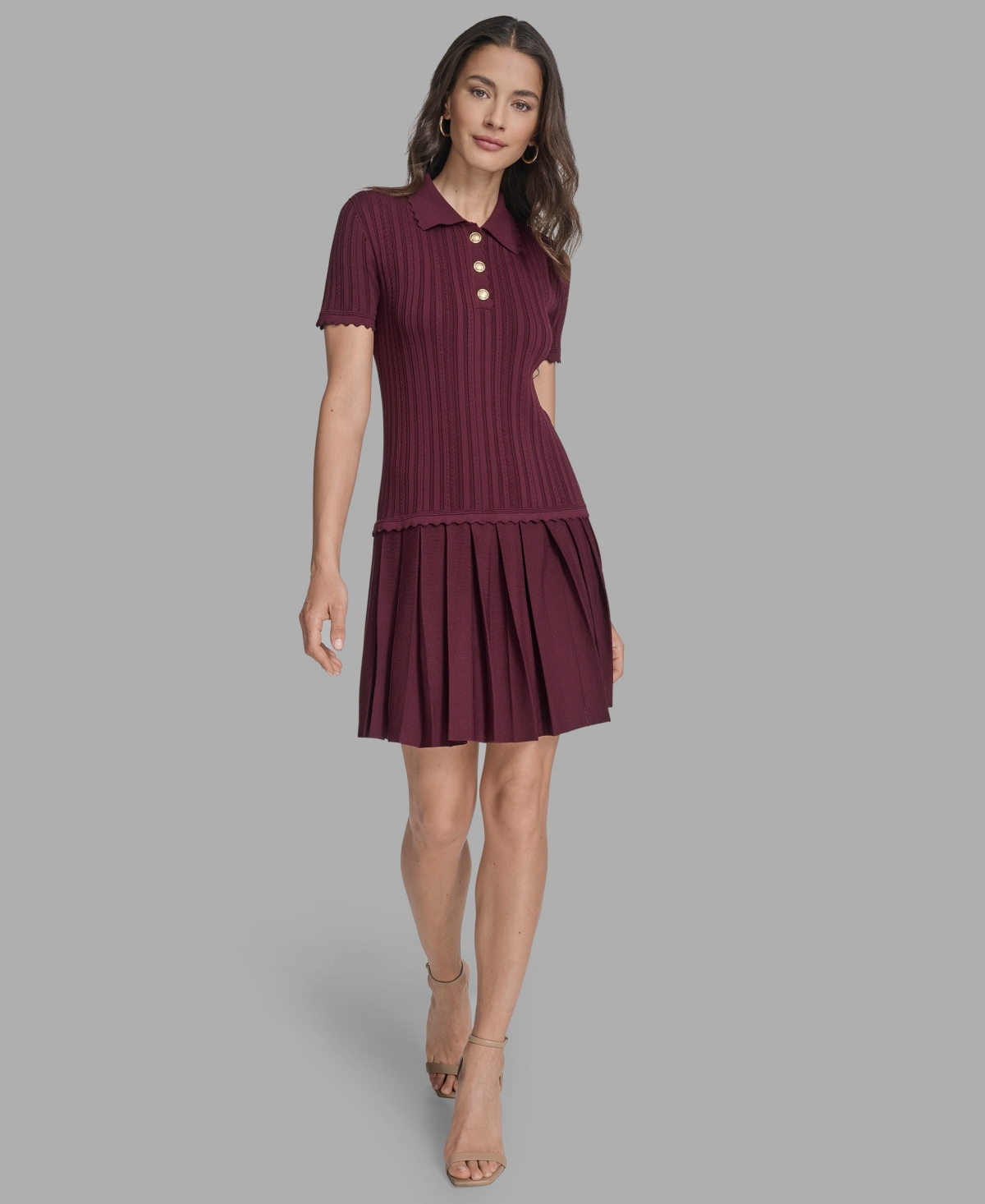 Bcbg Women's Drop-waist Pleated-skirt Mini Dress
