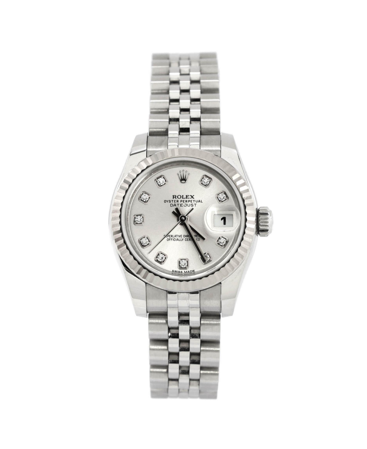 Oyster Perpetual Datejust Automatic Watch in Stainless Steel and White Gold with Diamond Markers 26mm - Dial color: silver