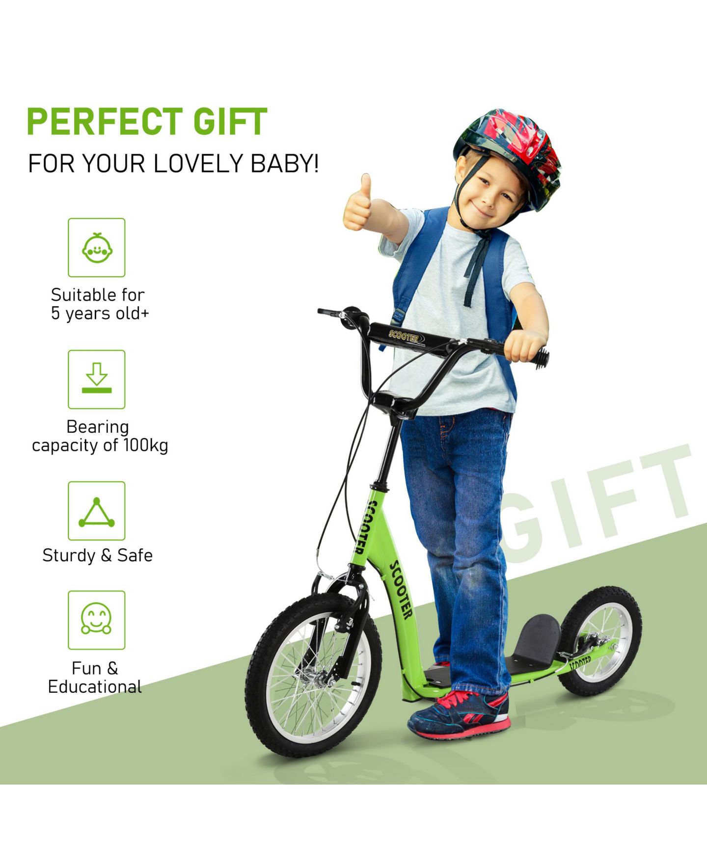 Детская игрушка Aosom Youth Scooter with Front and Rear Caliper Dual Brakes, 220 lbs, Ages 5+ — фото 6