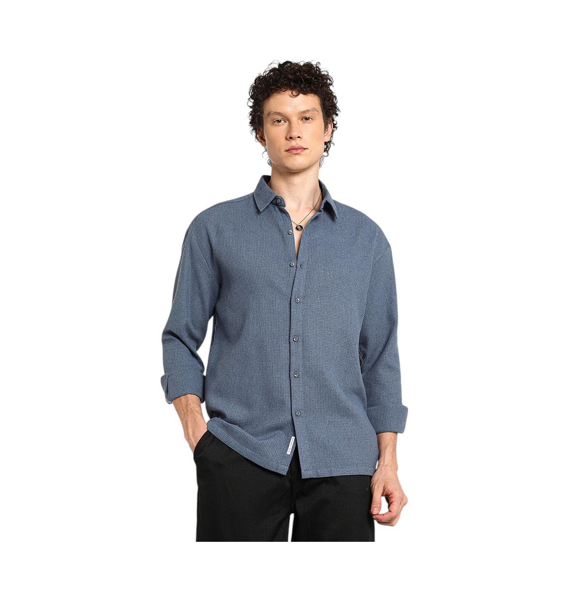 Men's Lapis Blue Waffle-Knit Shirt - Blue