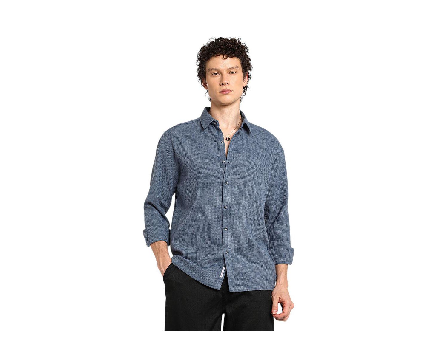 Men's Lapis Blue Waffle-Knit Shirt