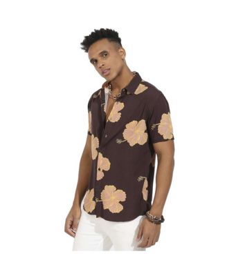 Men's Brown Hibiscus Print Shirt