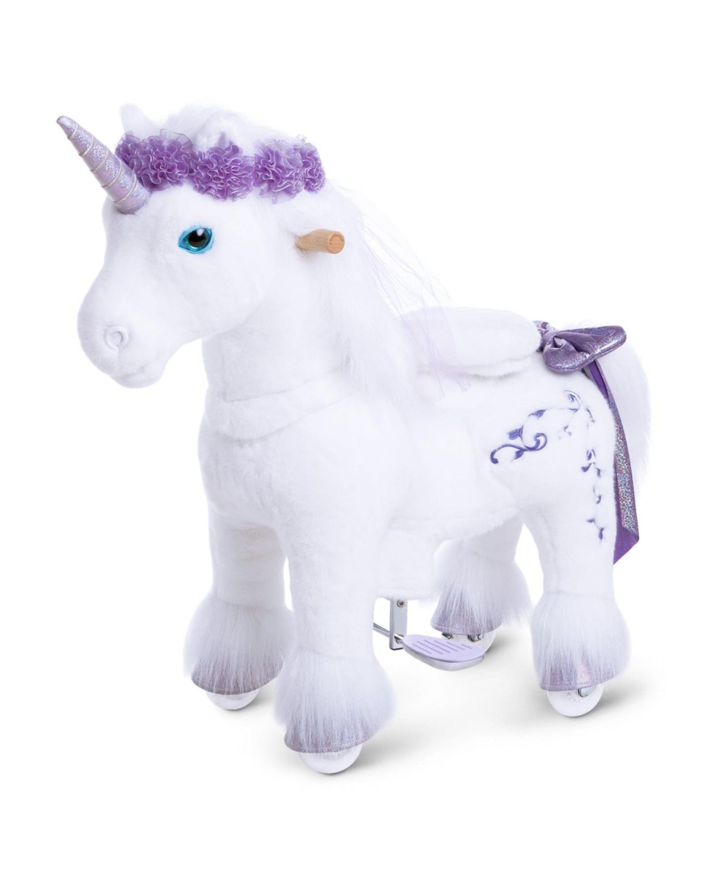 Детская мягкая игрушка PonyCycle Model X Plush Unicorn Ride-On, Ages 4-7, цвет: Белый / Фиолетовый — фото 1