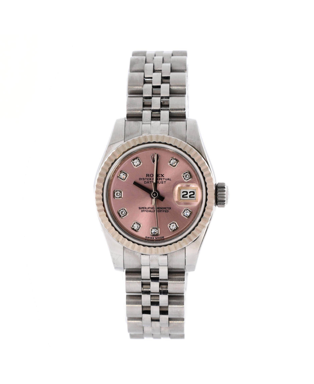 Oyster Perpetual Datejust Automatic Watch in Stainless Steel and White Gold with Diamond Markers 26mm - Dial color: pink