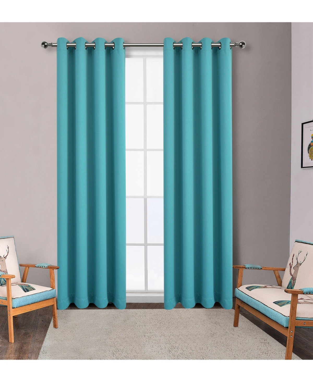 100% Hotel Blackout Thermal Insulated Grommet Curtains (2 Pack) - Teal
