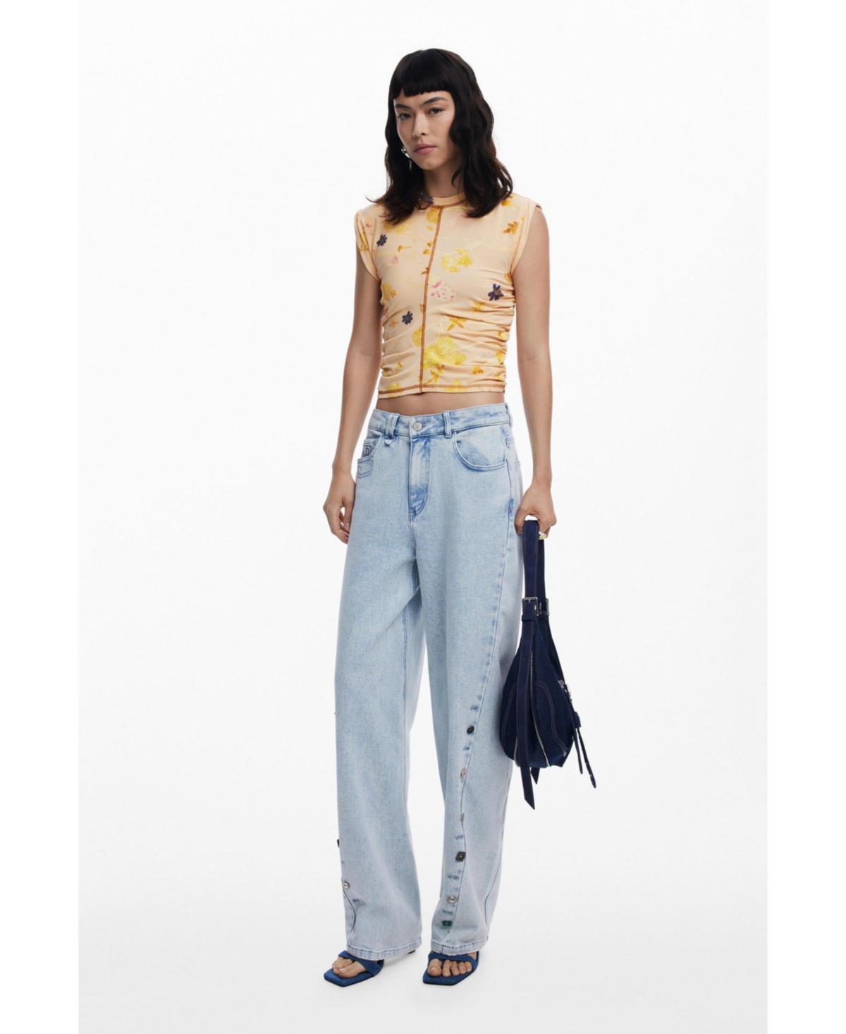 Desigual Floral Exposed Seam Top In Multi