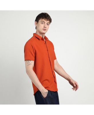 Men's Red Ruched Regular Fit Casual Shirt