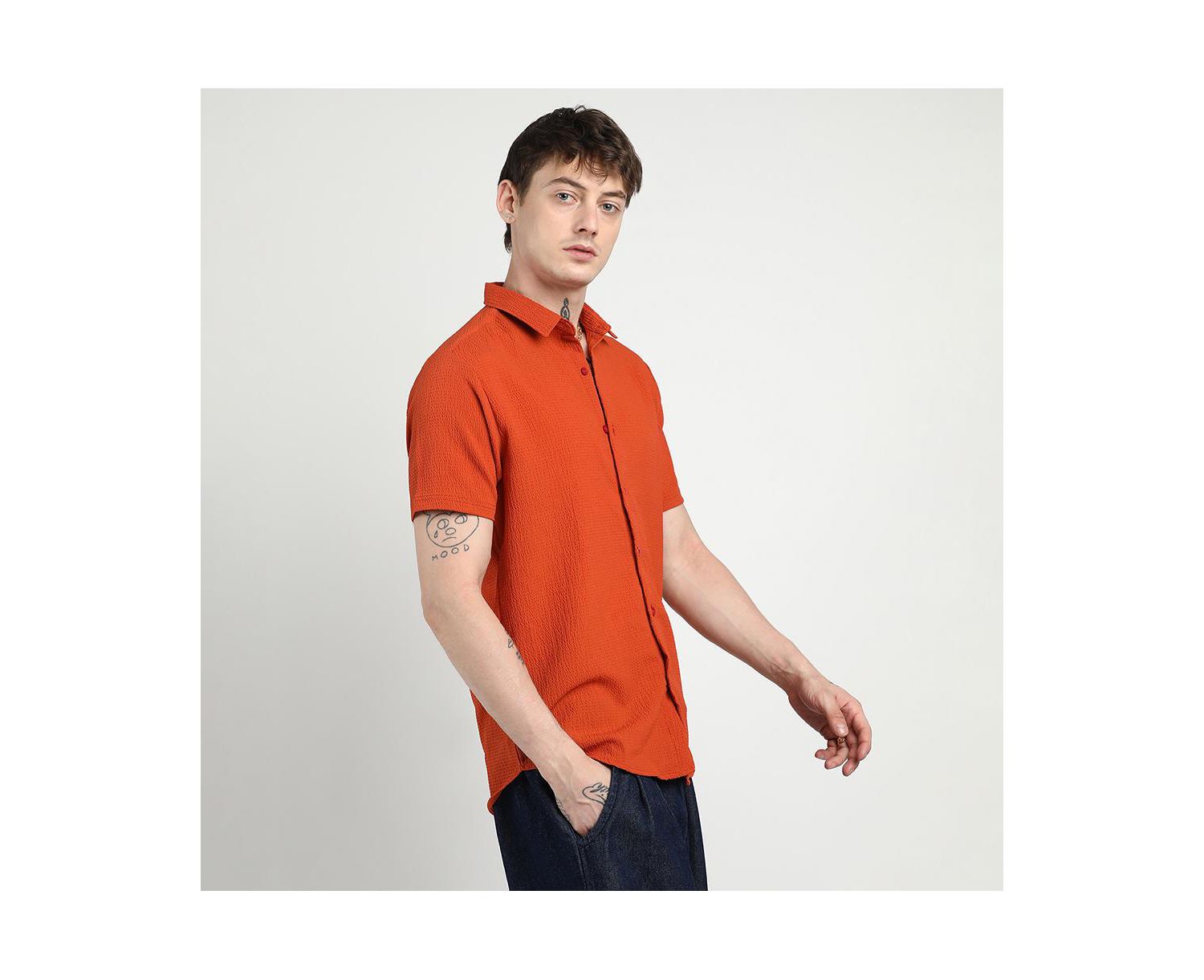 Men's Red Ruched Regular Fit Casual Shirt