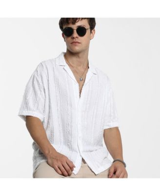 Men's Chalk White Unhemmed Striped Oversized Shirt