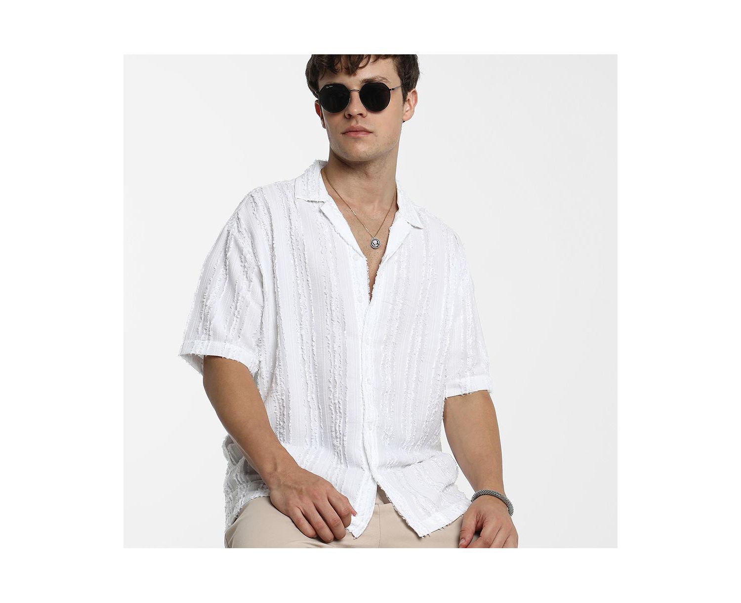 Men's Unhemmed Striped Oversized Shirt