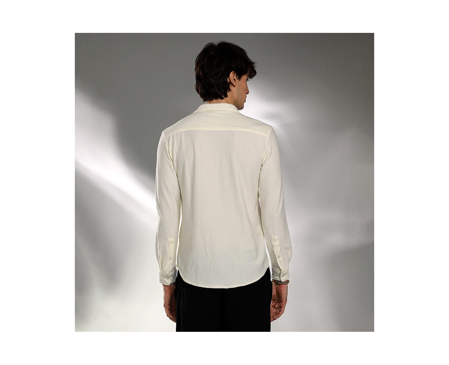 Men's Pale Yellow Hive-Textured Shirt