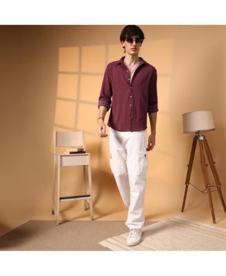 Men's Burgundy Red Rope-Textured Shirt