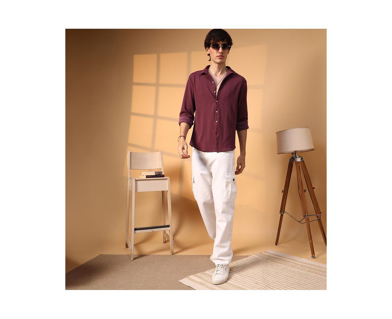 Men's Burgundy Red Rope-Textured Shirt