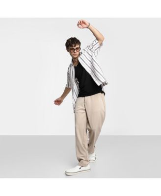 Men's Ivory White & Burgundy Red Pencil-Striped Shirt