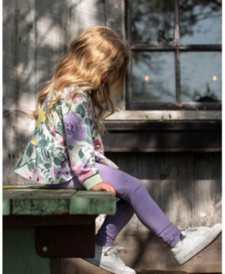 Baby Girl Cotton Jersey Leggings Purple Gray with Floral Detail - Baby