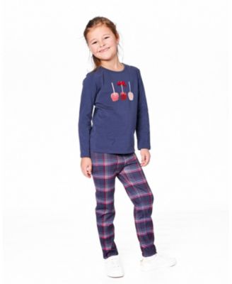 Big Girls Cotton T-Shirt Navy Blue with Apple Treats