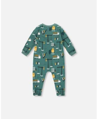 Baby Boys One-Piece Cotton Pajama Teal Construction Print