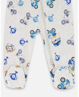 Baby Boys One-Piece Cotton Pajama Beige Monkey Print