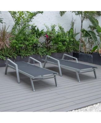 Marlin Patio Chaise Lounge Chair With Armrests in Grey Aluminum Frame, Set of 2