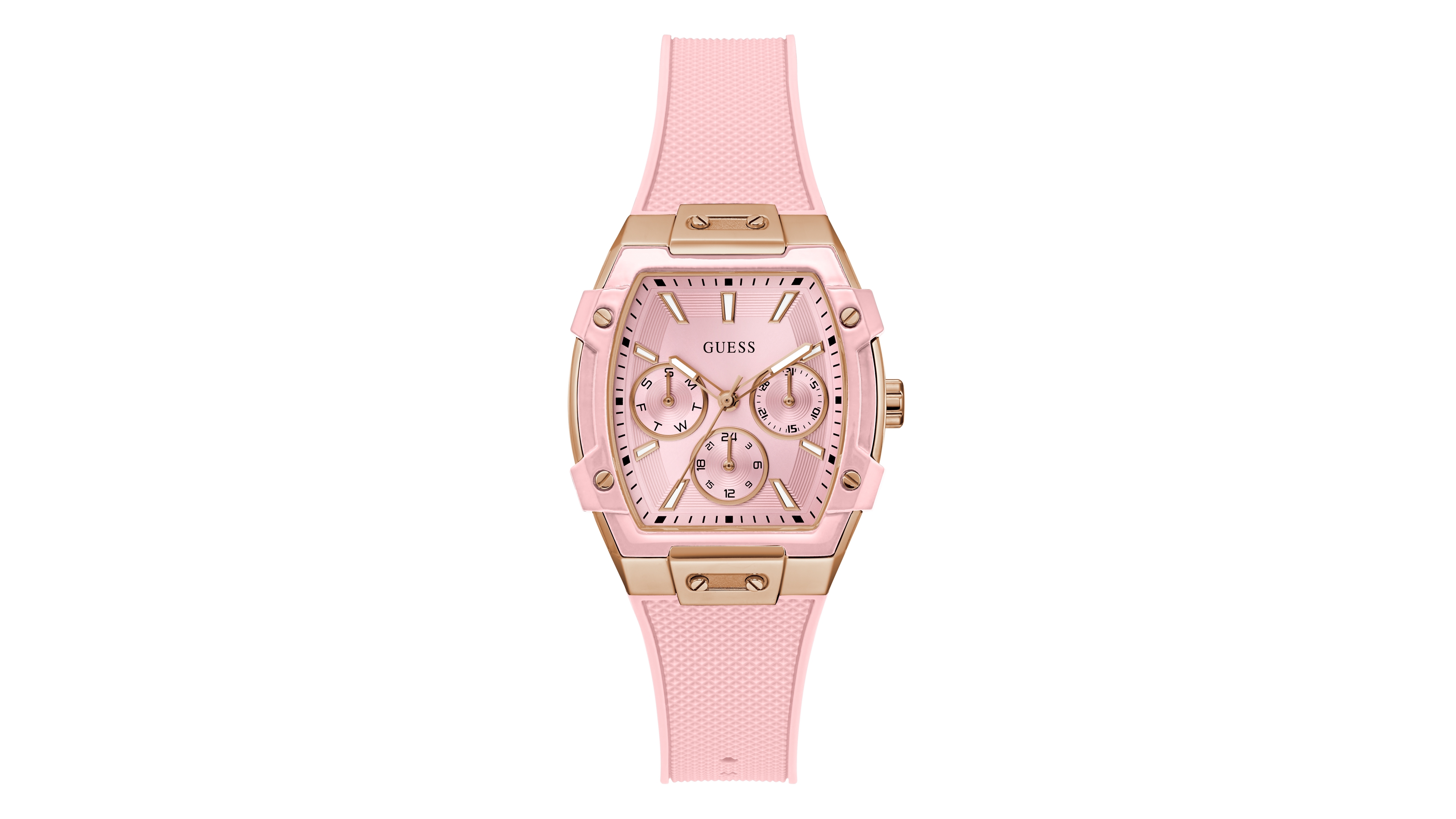 Guess Women's Pink Rose Gold Tone Multi-function Watch, 35mm