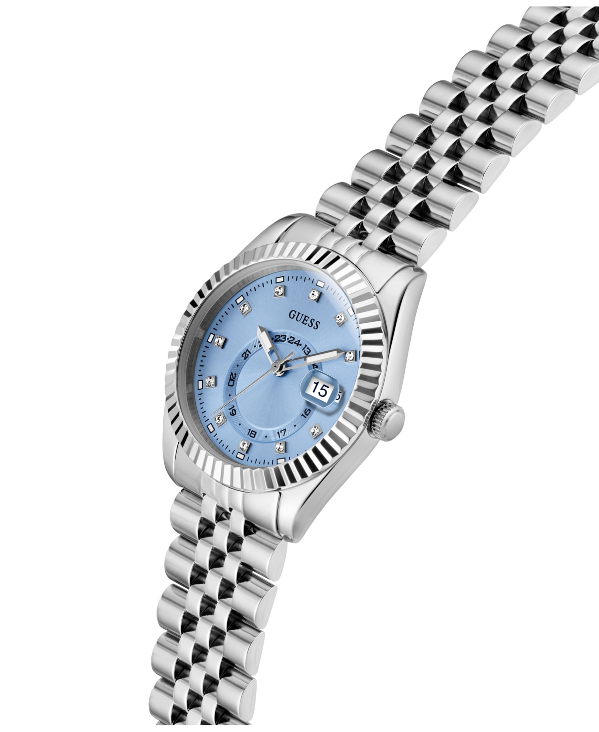 Guess Women's Silver Tone Multi-function Date Watch, 34mm In Metallic