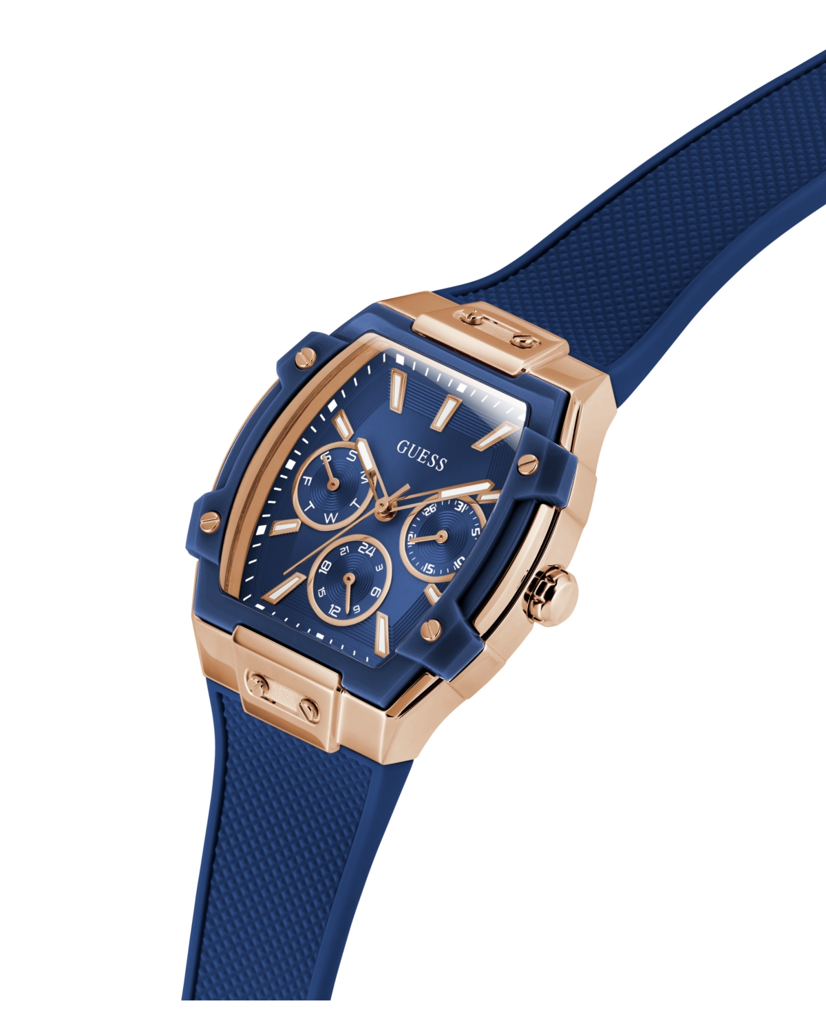 Guess Women's Blue Rose Gold Tone Multi-function Watch, 35mm In Blue