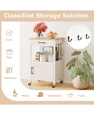 Rolling Kitchen Island Kitchen Cart w/ Rubber Wood Top Drawer