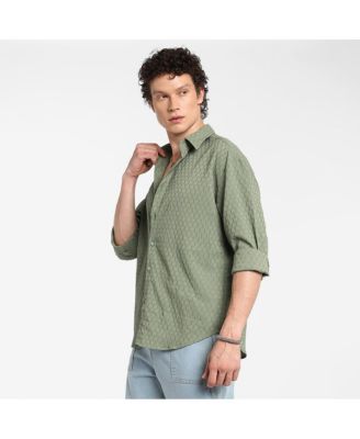 Men's Fern Green Honeycomb-Textured Oversized Shirt
