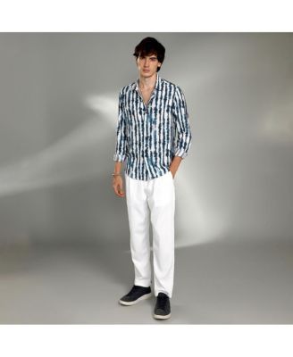 Men's Indigo Blue & Daisy White Ink-Striped Shirt