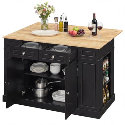 47'' x 36'' x 36'' (L x W x H) Large Kitchen Island Drop Leaf Breakfast Bar w/ Wood Top Shelves Drawers