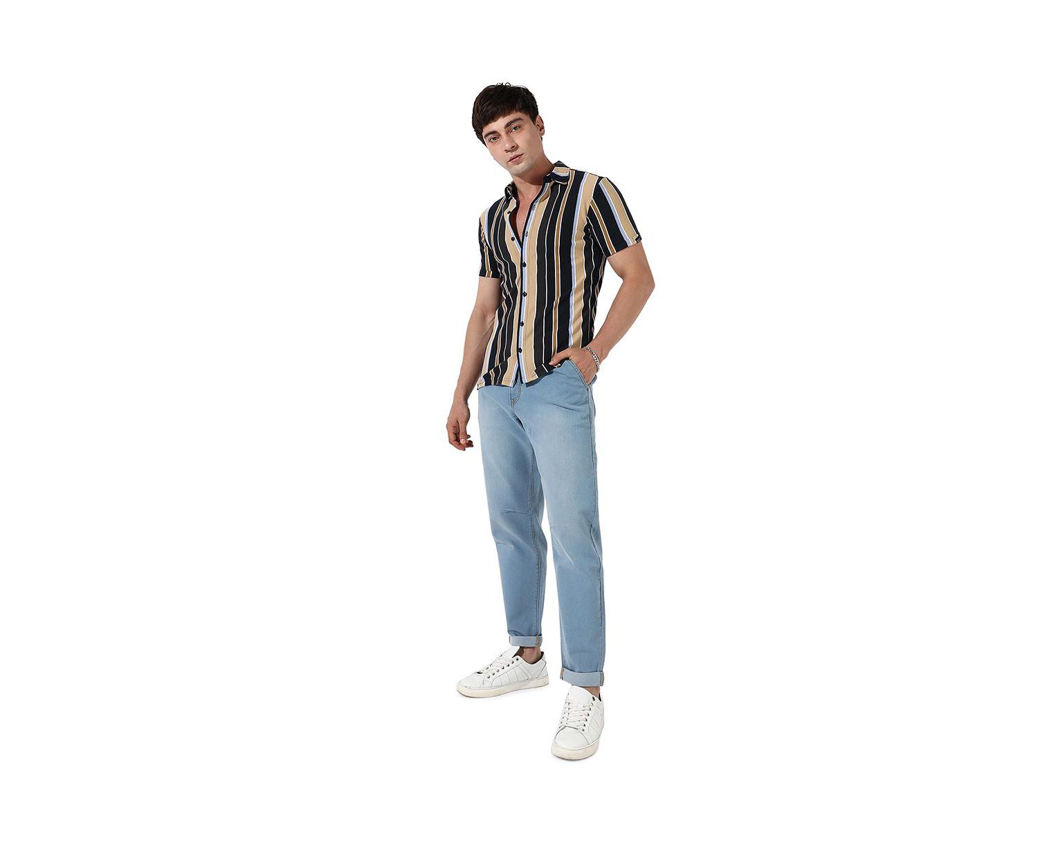 Men's Striped Button Up Cotton Shirt