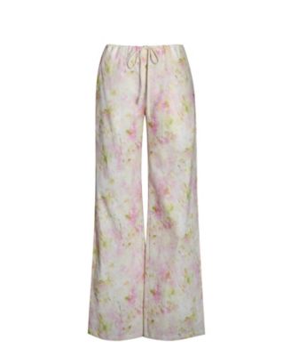 Women's Laureen Pink Floral Print Linen Straight Pants