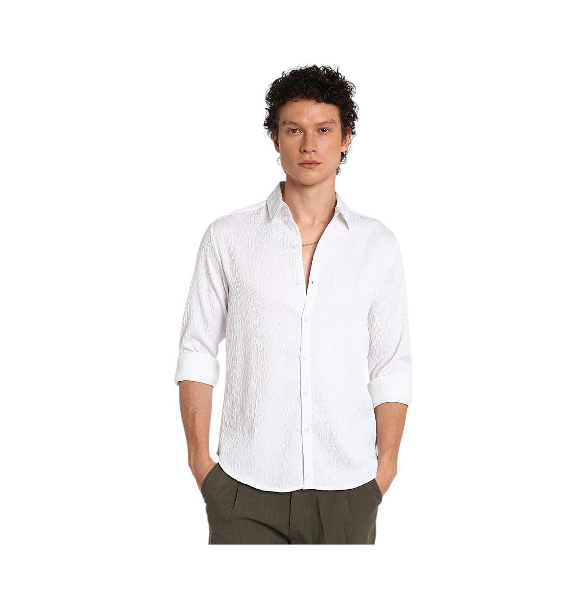 Men's Chalk White Abstract-Textured Shirt - White