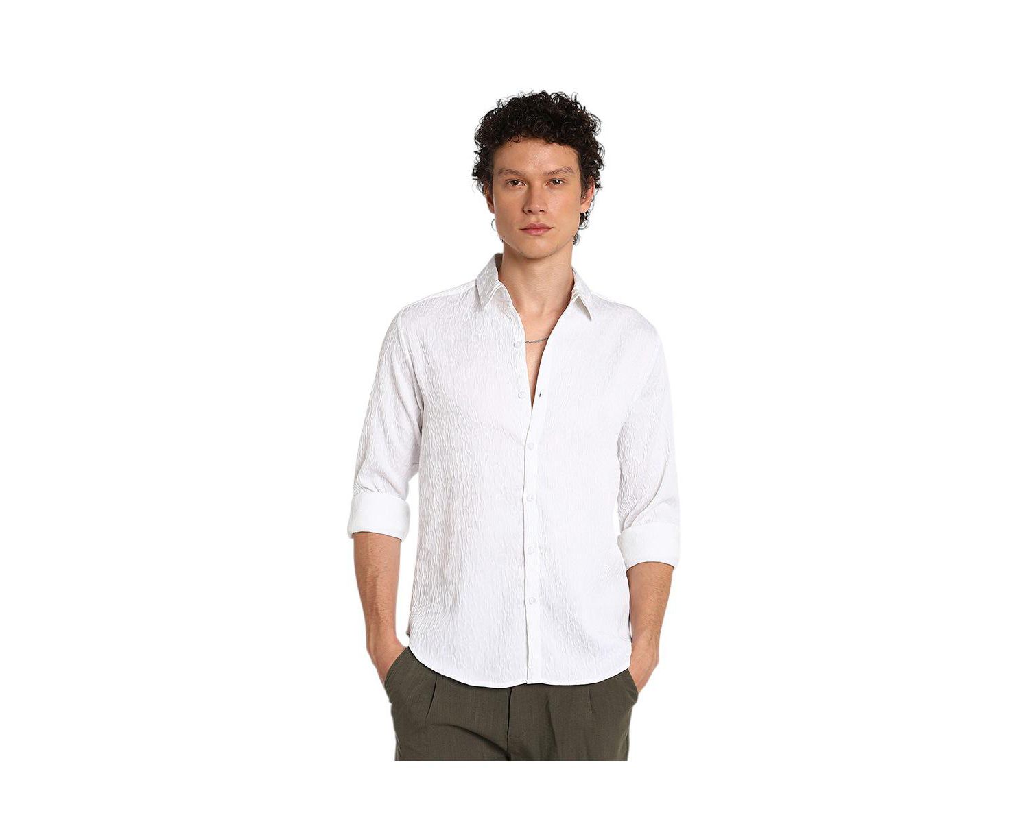 Men's Chalk White Abstract-Textured Shirt