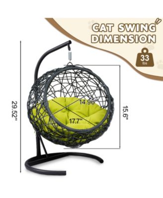 Cat Swing Bed with Stand & Cushion, Cat Egg Chair with Rattan Wicker Appearance, Indoor Hanging Swinging Cat Bed for Cats, Small Dogs, and Small Animals, Green