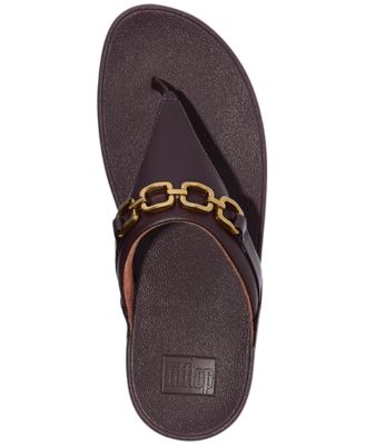 Women's Lulu Square-Chain Leather Toe-Post Wedge Sandals