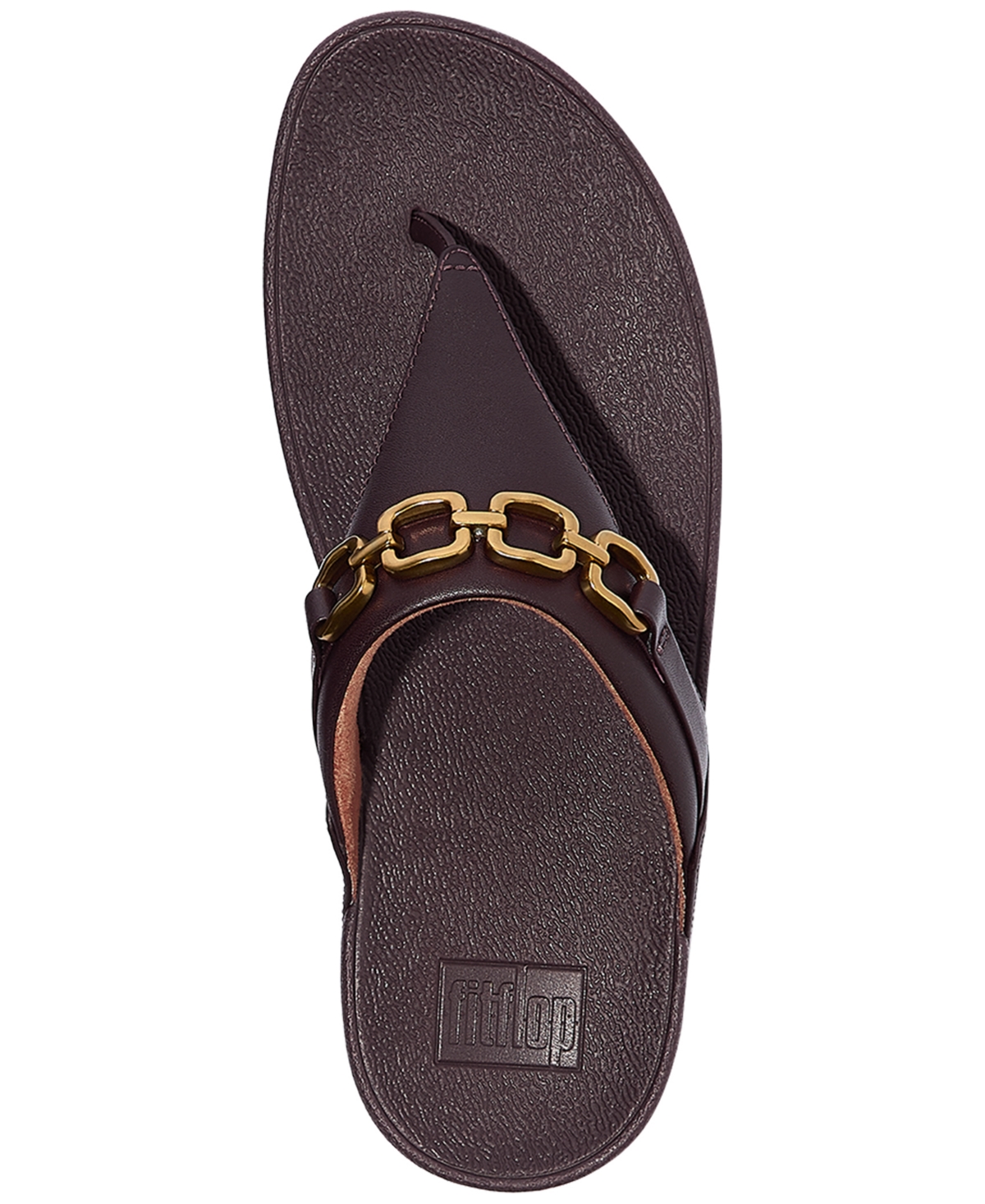 Fitflop Women's Lulu Square-chain Leather Toe-post Wedge Sandals In Brown