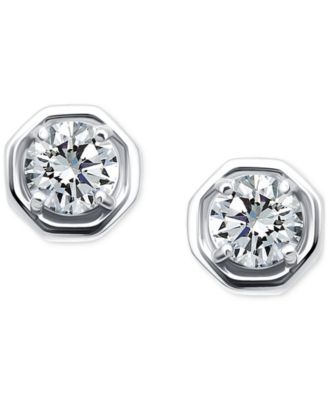 Cubic Zirconia Solitaire Octagon Stud Earrings